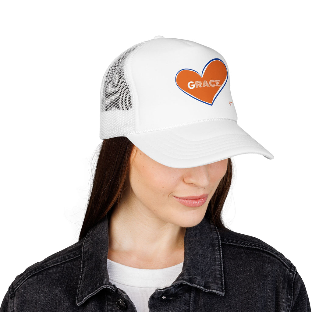 Grace Heart Trucker Hat — Orange Heart Foam Mesh Cap