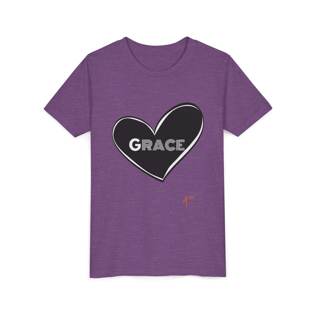 Youth Tee — Black Heart "Grace" Graphic Kids Shirt