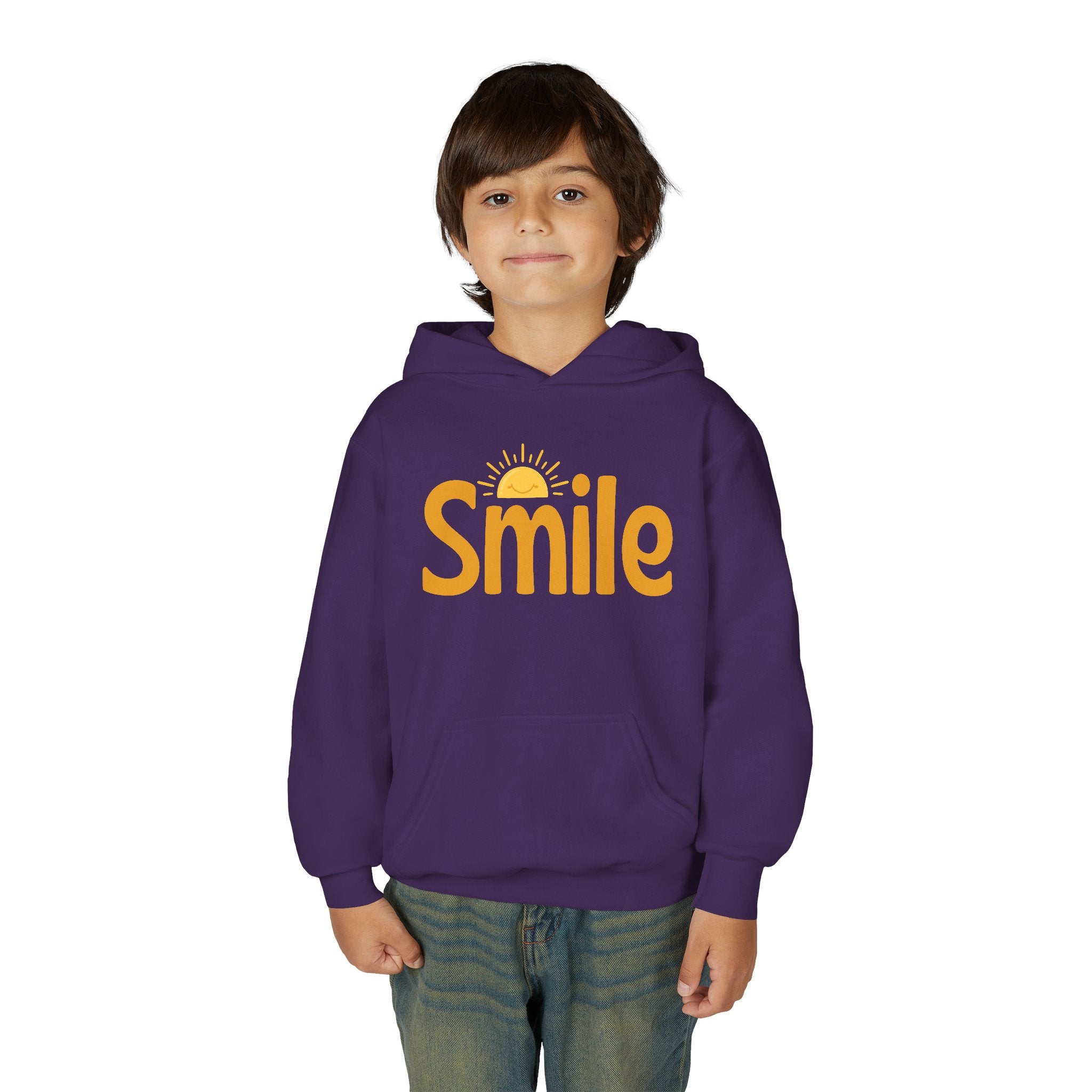 Youth Hoodie — "Smile" Retro Sun Graphic Kids Sweatshirt