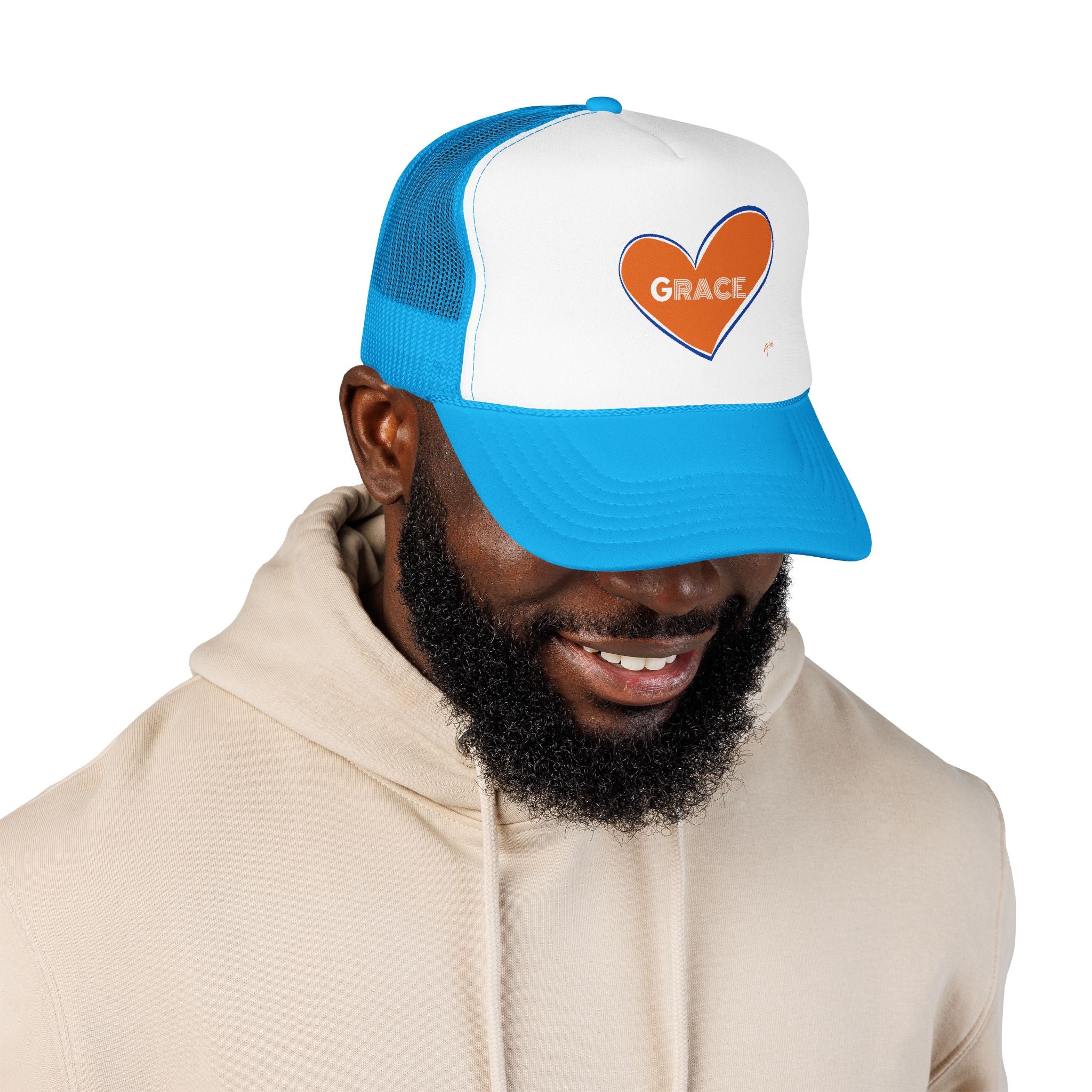 Grace Heart Trucker Hat — Orange Heart Foam Mesh Cap