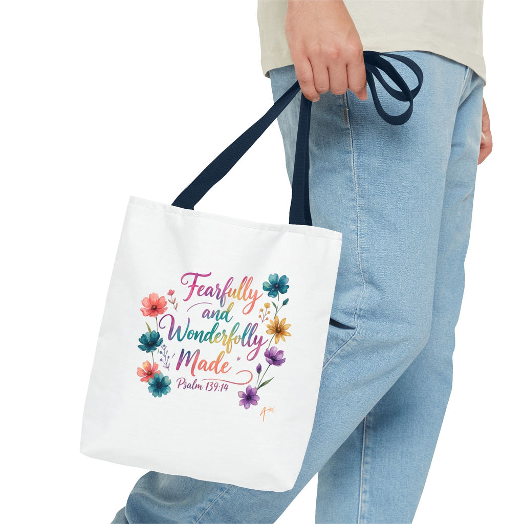 Floral Faith Tote Bag — "Fearfully and Wonderfully Made" / "My Soul Knows It Very Well" Inspirational Canvas Tote