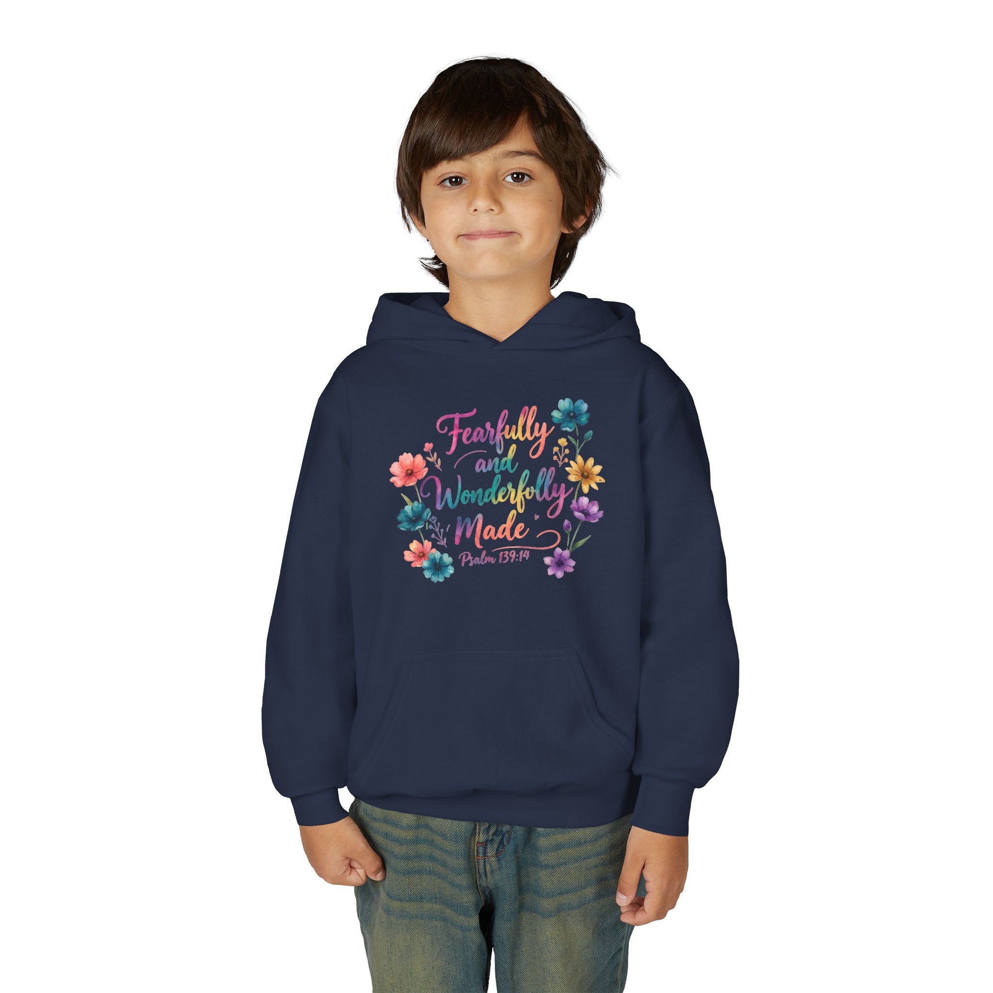 Youth Hoodie — "Fearfully and Wonderfully Made" Floral Psalm 139:14