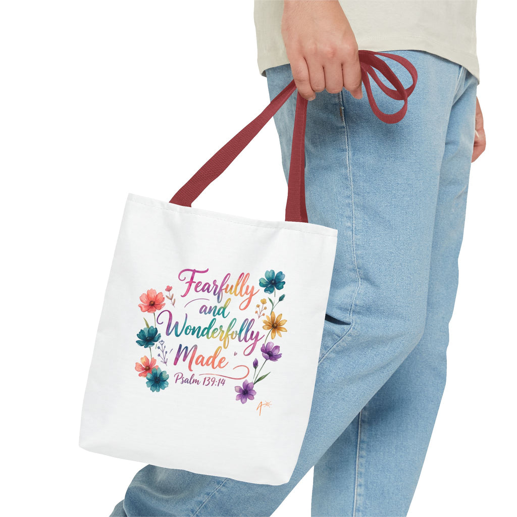 Floral Faith Tote Bag — "Fearfully and Wonderfully Made" / "My Soul Knows It Very Well" Inspirational Canvas Tote