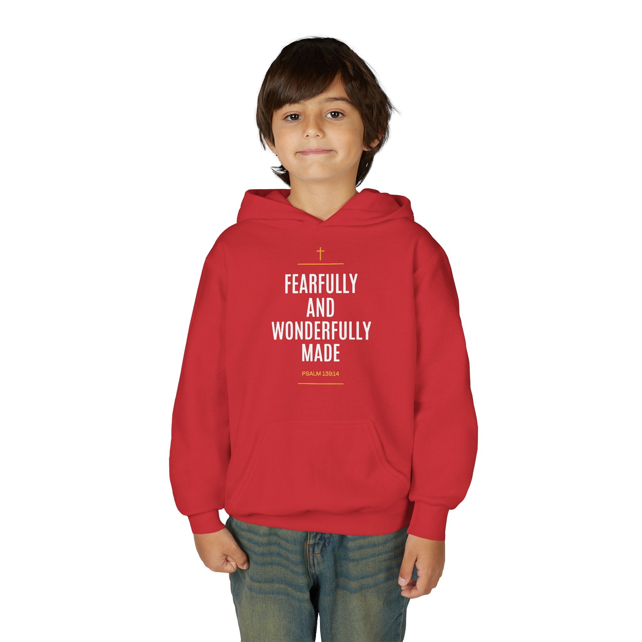 Youth Hoodie – "Fearfully and Wonderfully Made" Christian Scripture Pullover