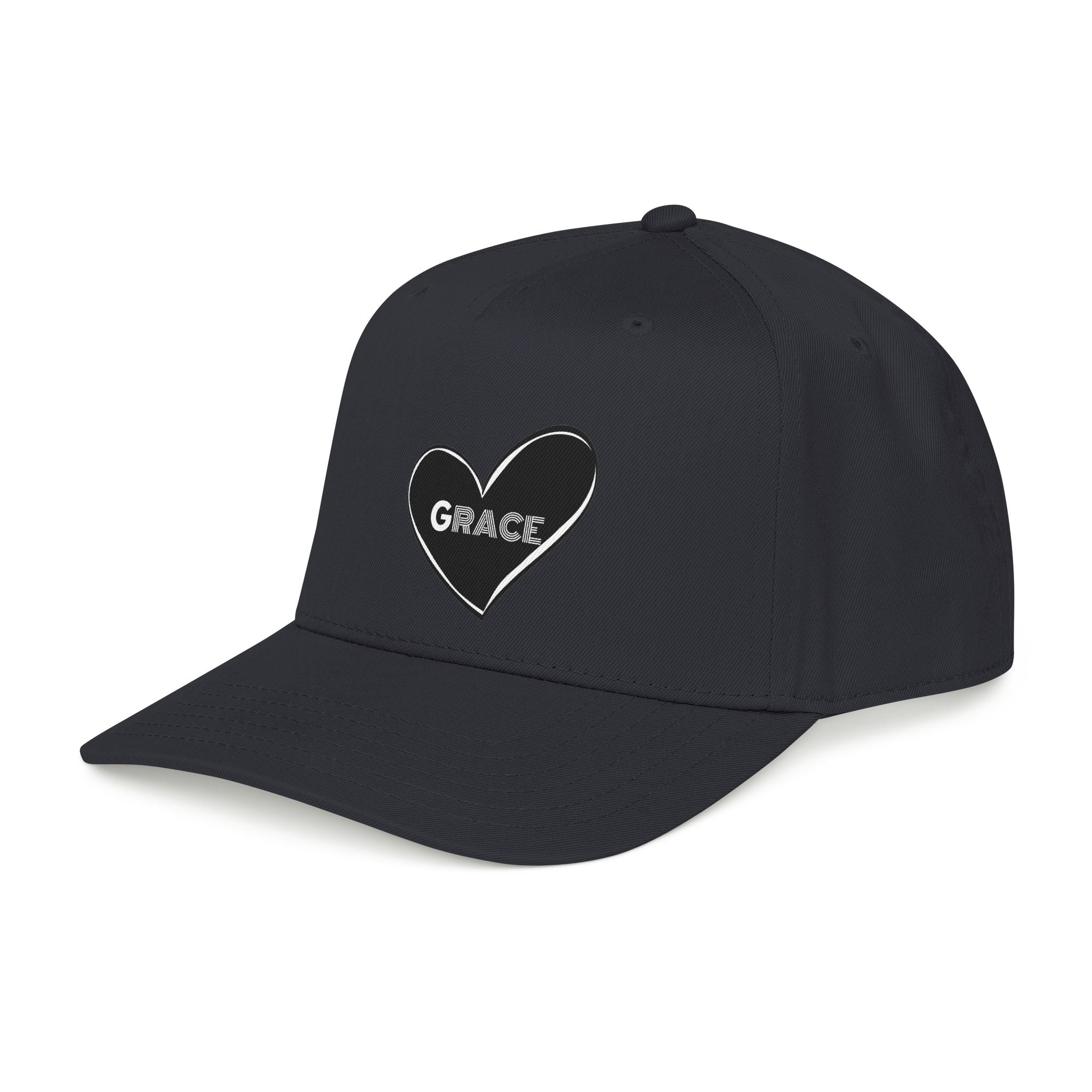 Grace Heart Baseball Cap — Embroidered Black Heart with "Grace"
