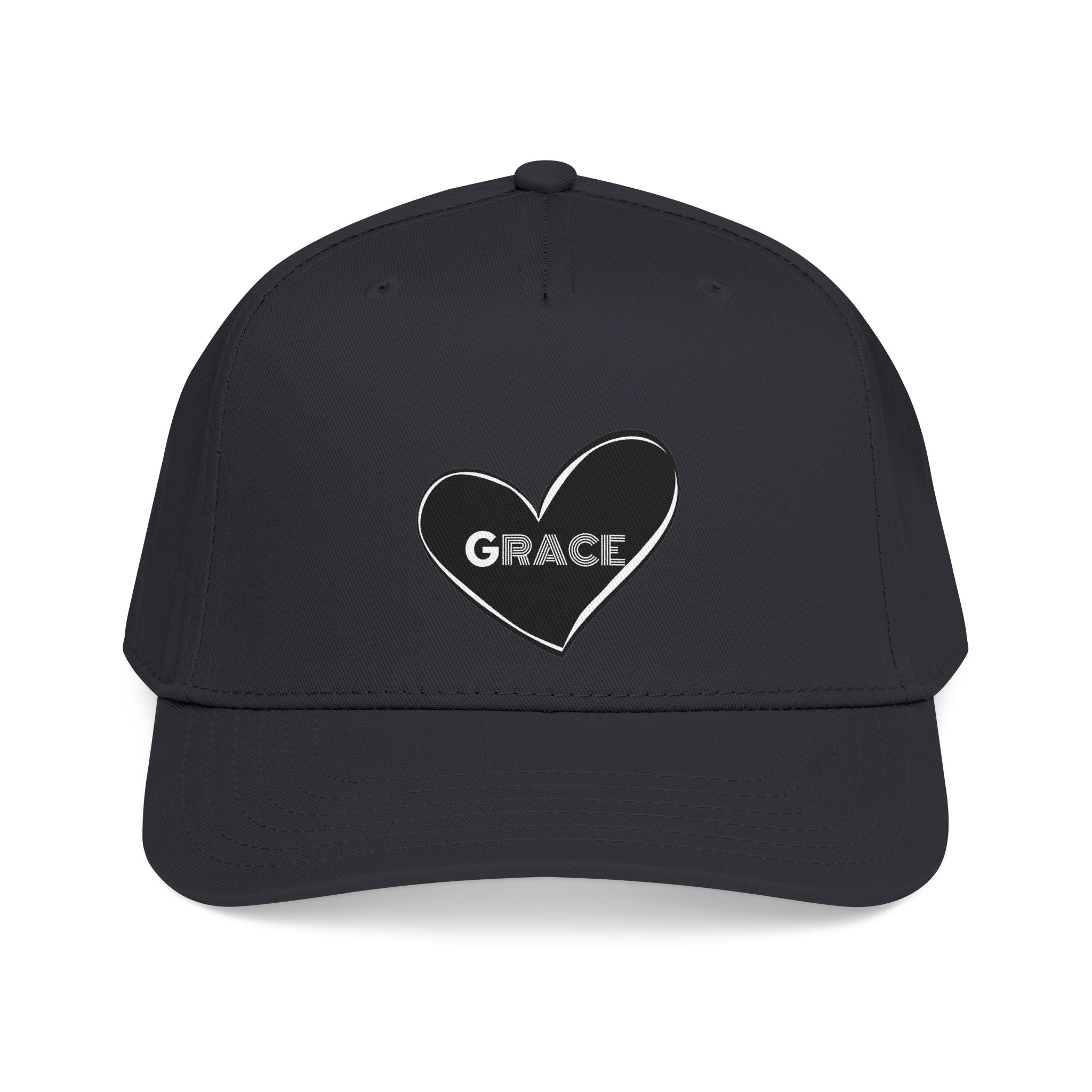 Grace Heart Baseball Cap — Embroidered Black Heart with "Grace"
