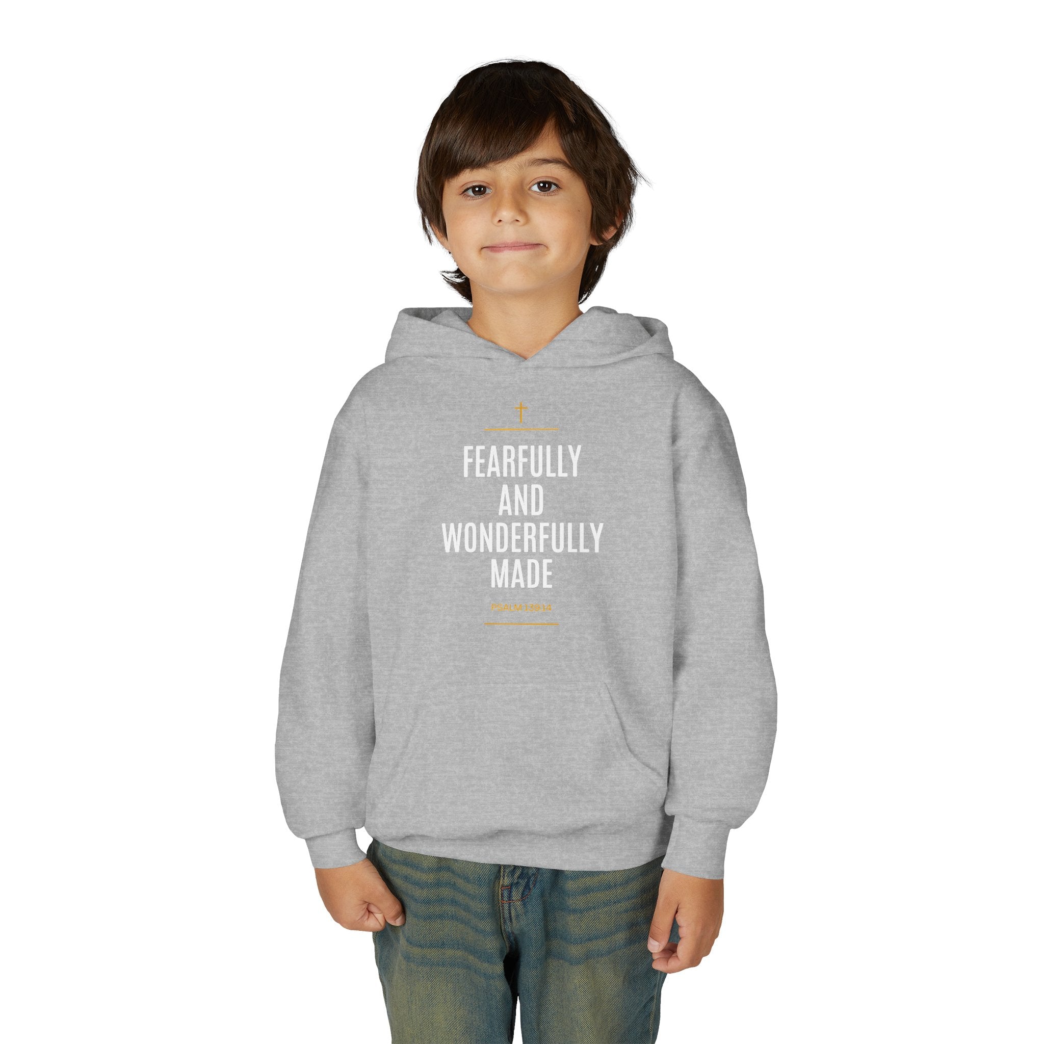 Youth Hoodie – "Fearfully and Wonderfully Made" Christian Scripture Pullover