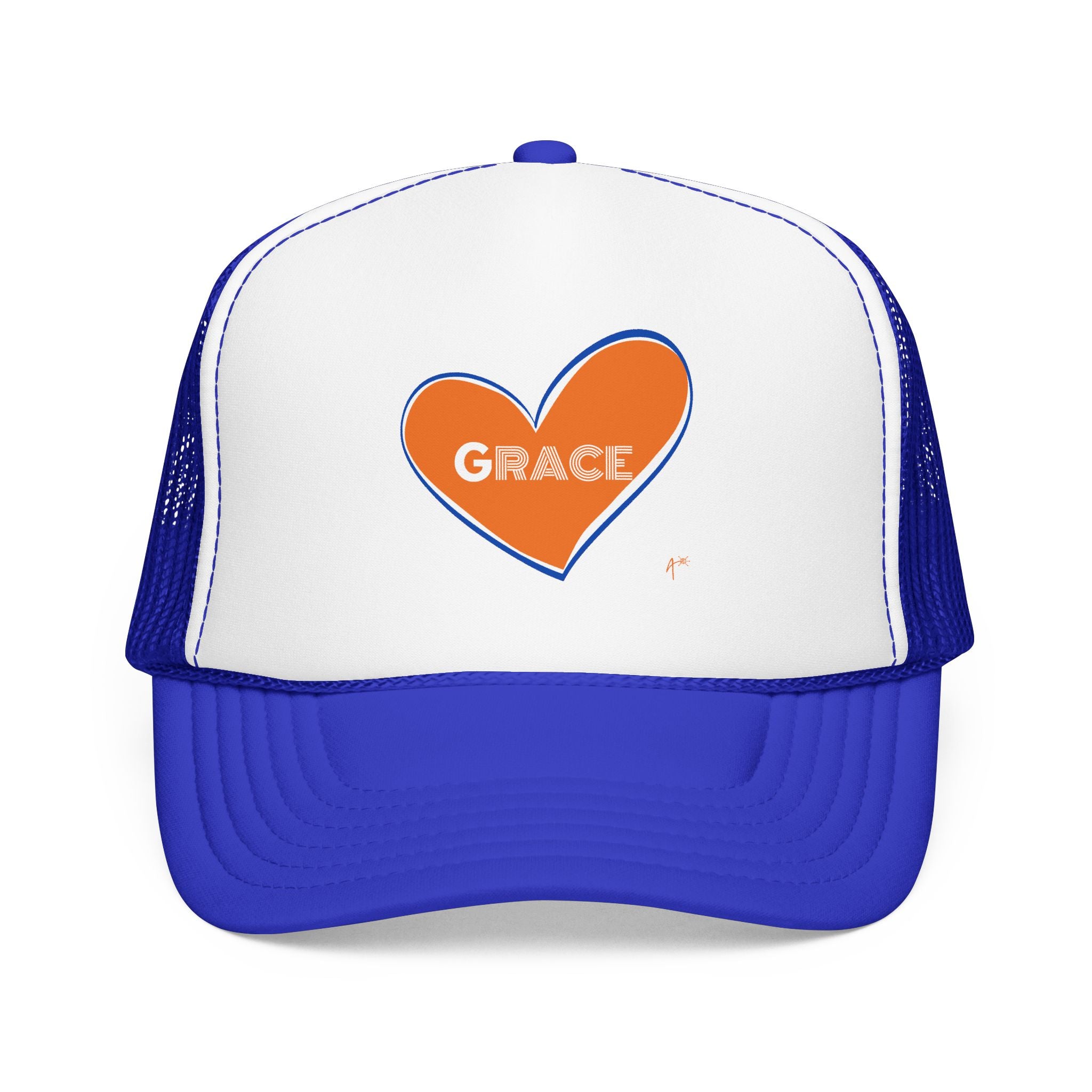 Grace Heart Trucker Hat — Orange Heart Foam Mesh Cap