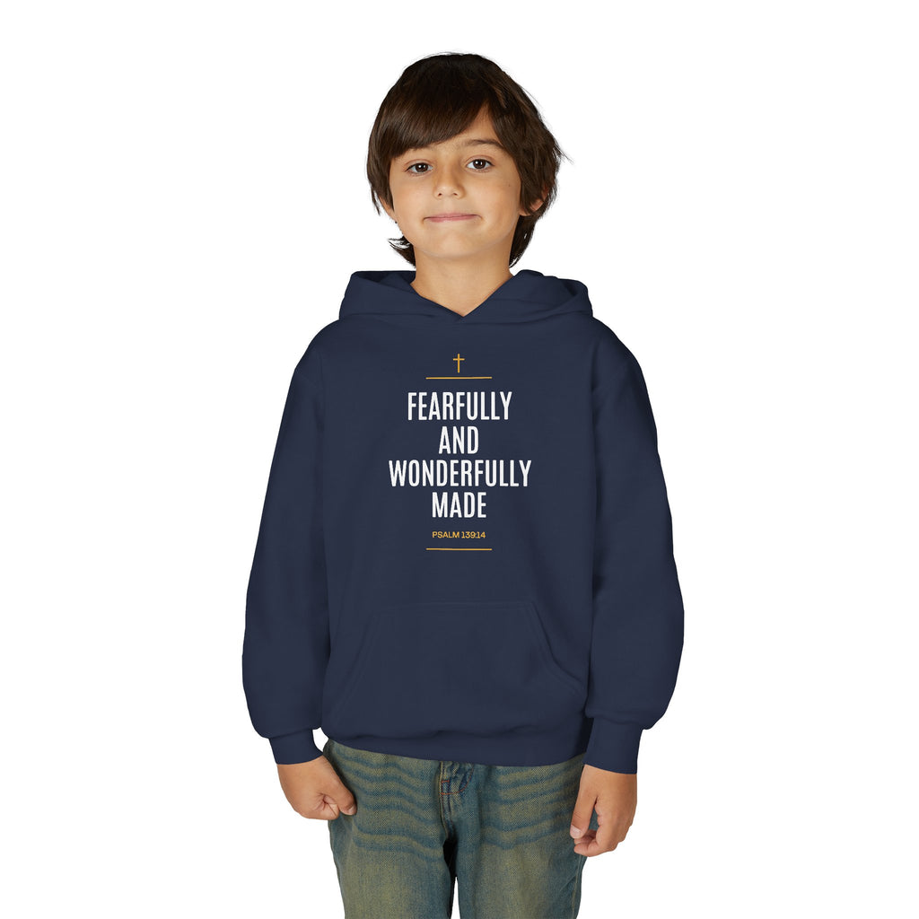 Youth Hoodie – "Fearfully and Wonderfully Made" Christian Scripture Pullover