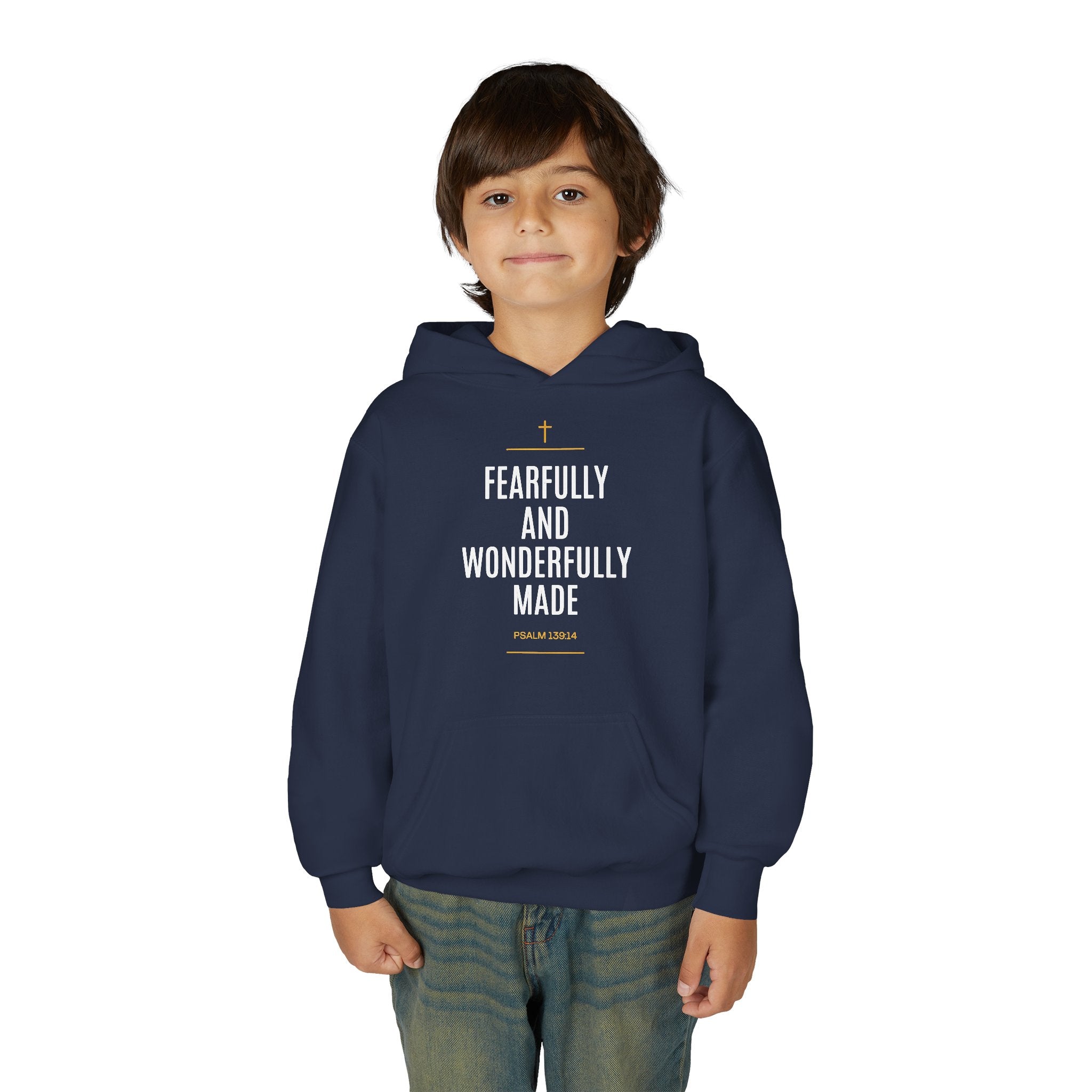 Youth Hoodie – "Fearfully and Wonderfully Made" Christian Scripture Pullover