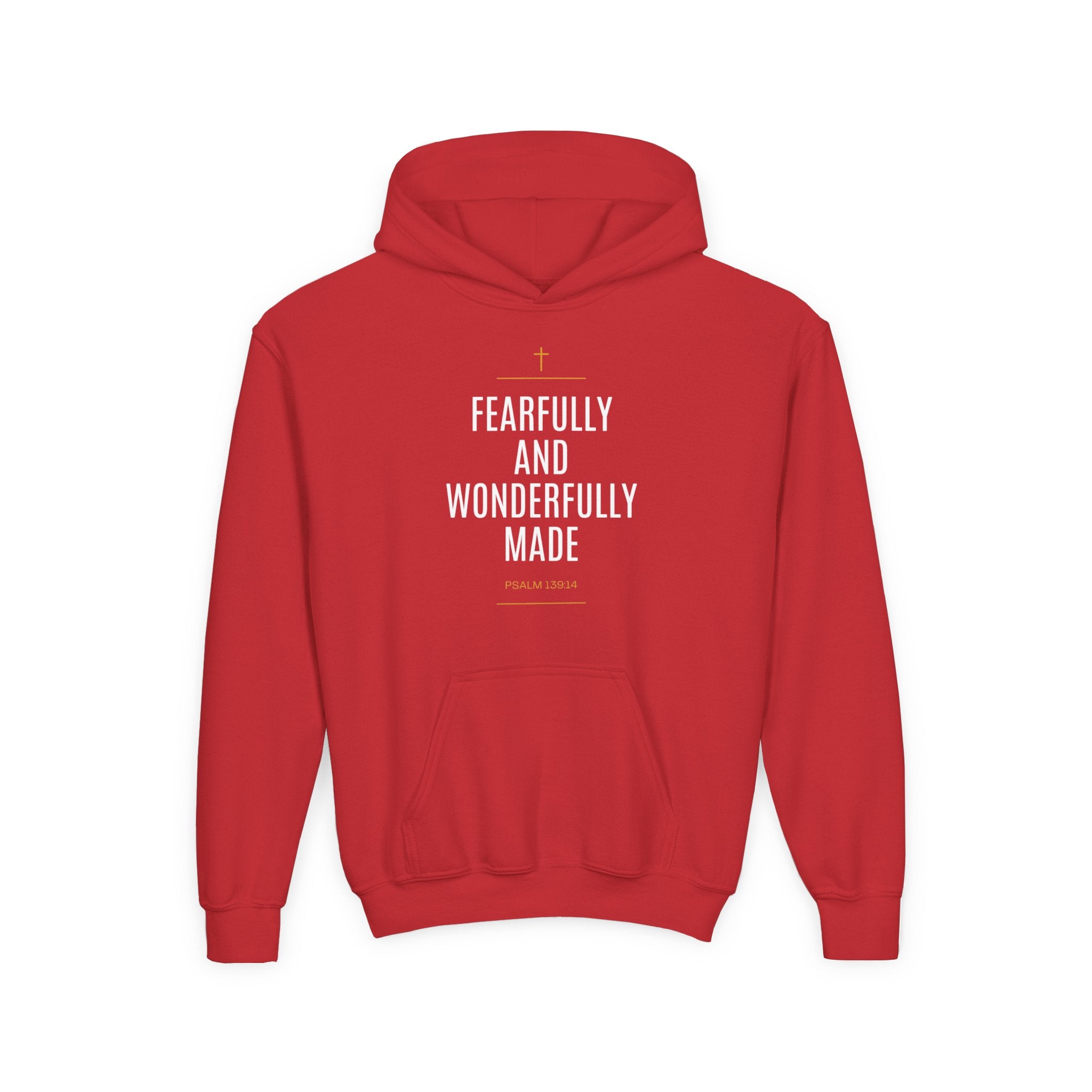 Youth Hoodie – "Fearfully and Wonderfully Made" Christian Scripture Pullover