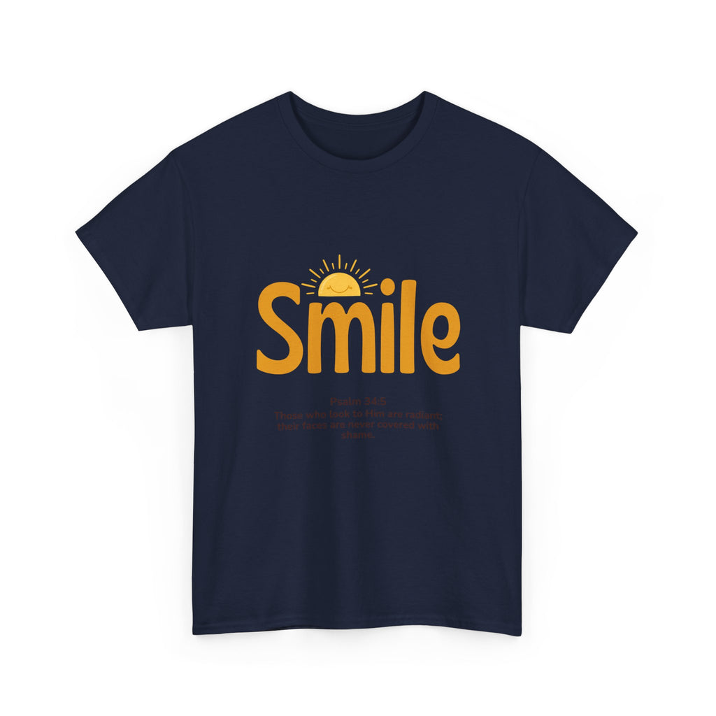 Smile T-Shirt — Sunshine Typography with Psalm 34:5 Inspirational Tee
