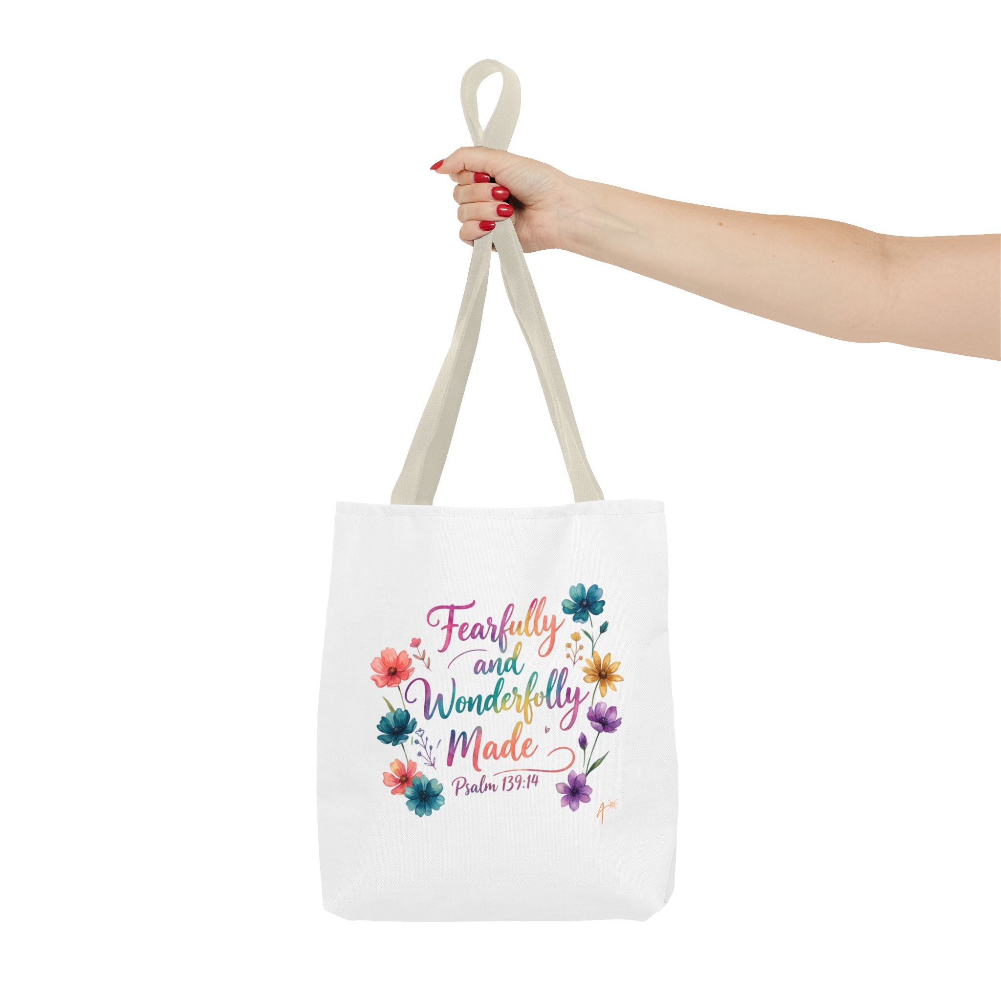 Floral Faith Tote Bag — "Fearfully and Wonderfully Made" / "My Soul Knows It Very Well" Inspirational Canvas Tote