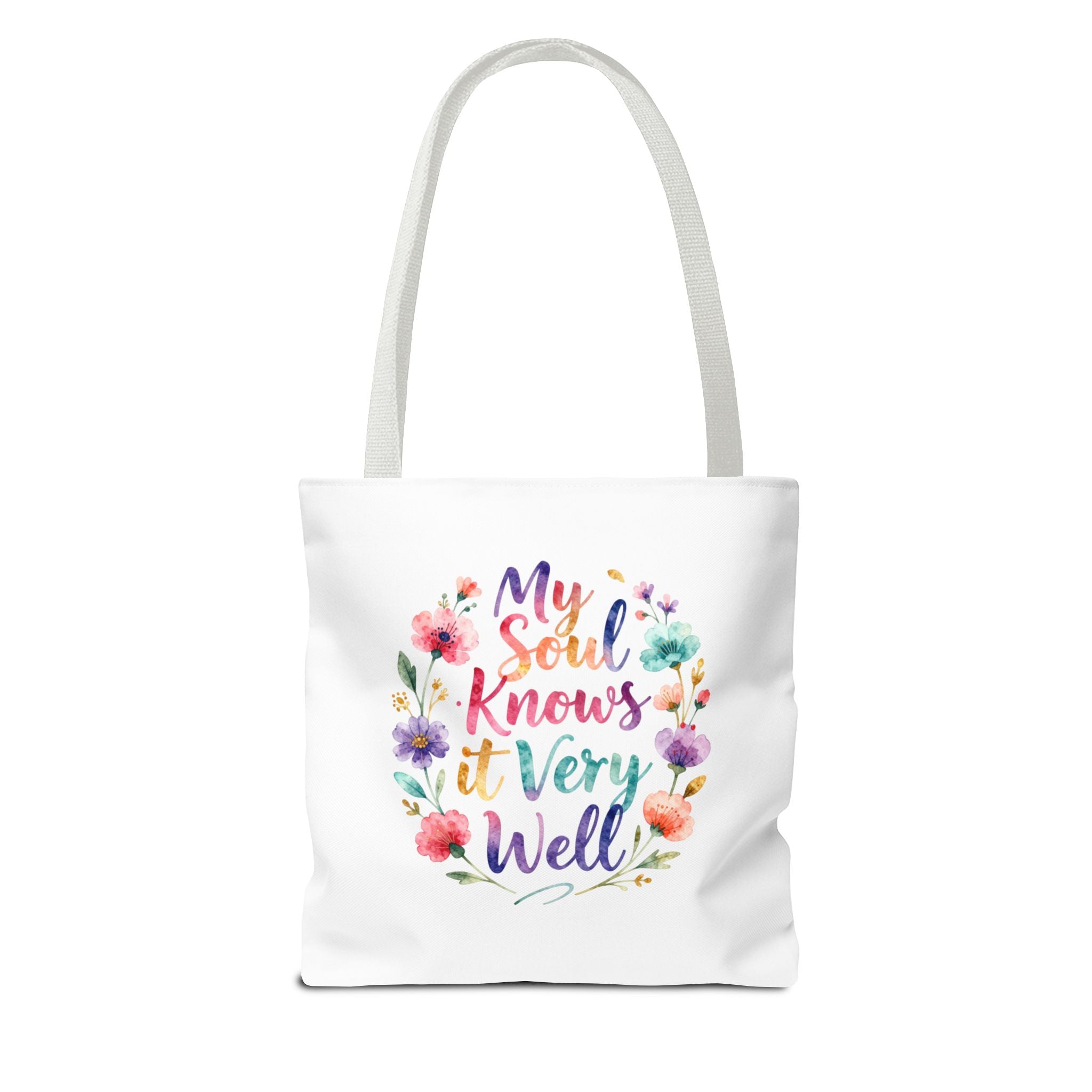 Floral Faith Tote Bag — "Fearfully and Wonderfully Made" / "My Soul Knows It Very Well" Inspirational Canvas Tote