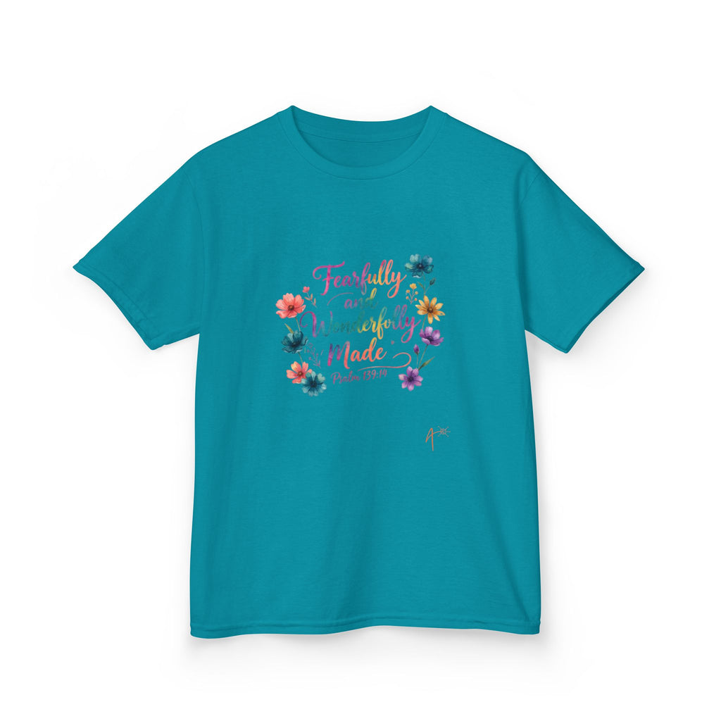 Kids Tee — "Fearfully and Wonderfully Made" Floral Christian Shirt