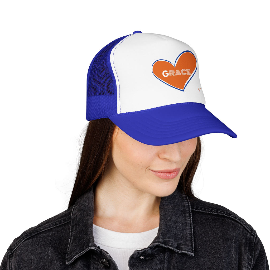 Grace Heart Trucker Hat — Orange Heart Foam Mesh Cap