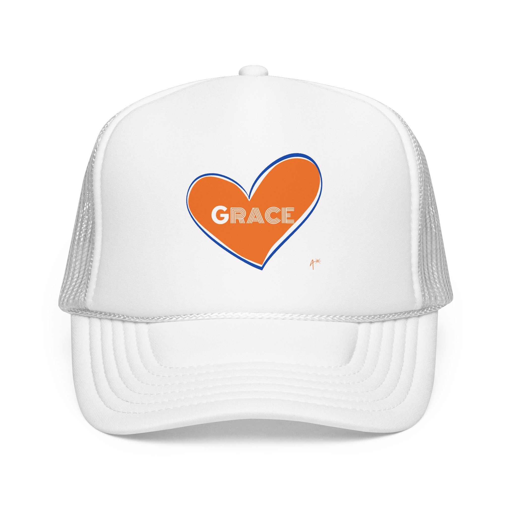 Grace Heart Trucker Hat — Orange Heart Foam Mesh Cap