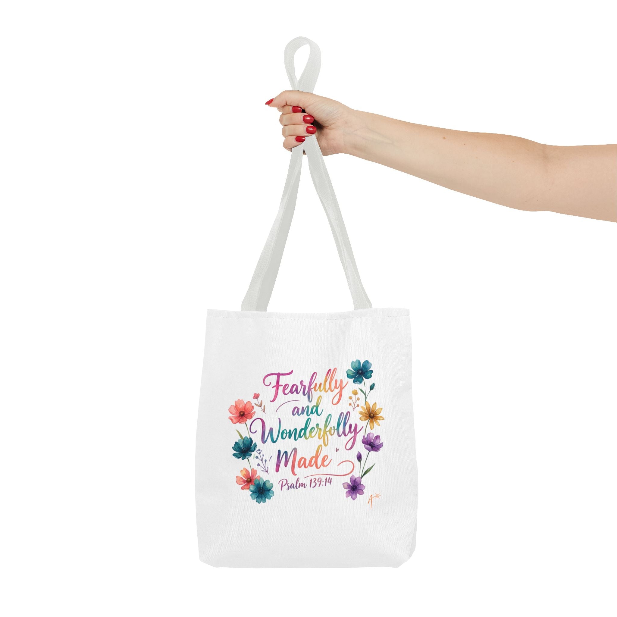 Floral Faith Tote Bag — "Fearfully and Wonderfully Made" / "My Soul Knows It Very Well" Inspirational Canvas Tote