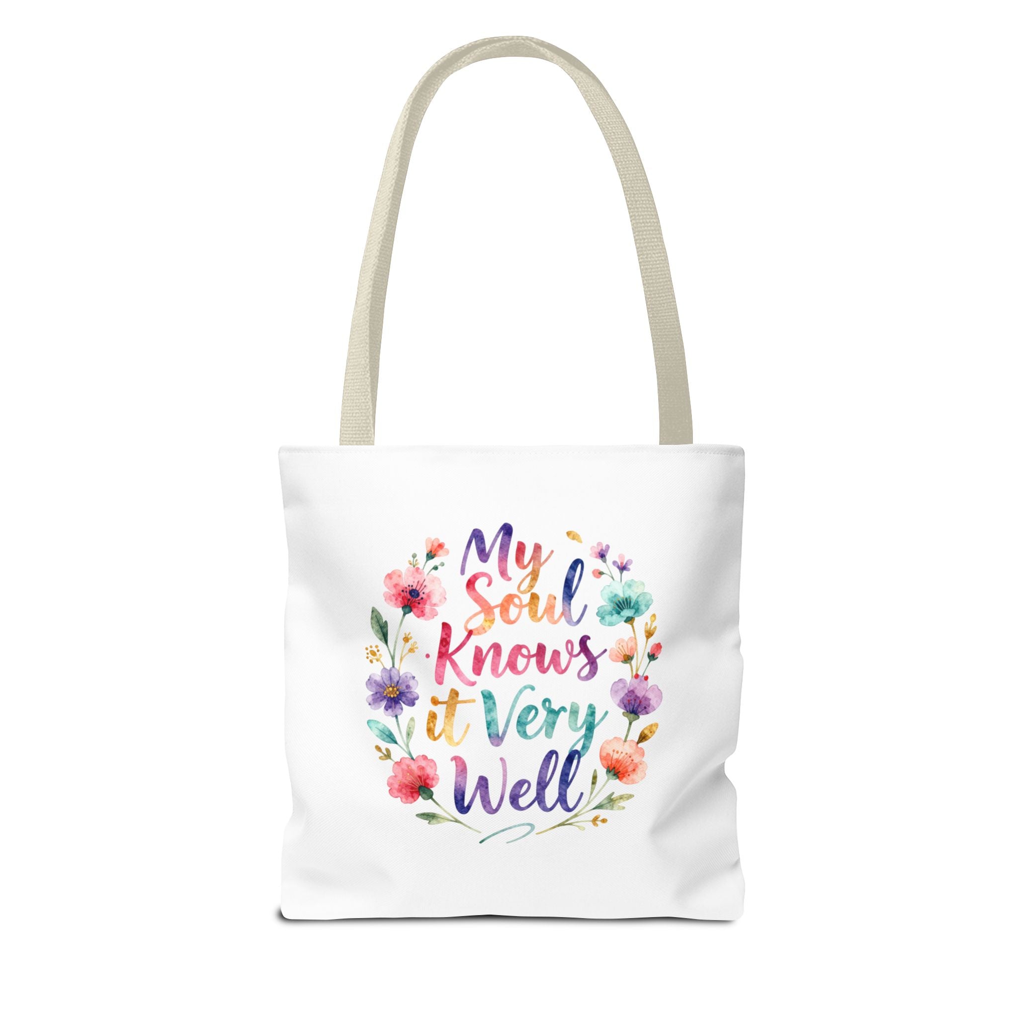 Floral Faith Tote Bag — "Fearfully and Wonderfully Made" / "My Soul Knows It Very Well" Inspirational Canvas Tote
