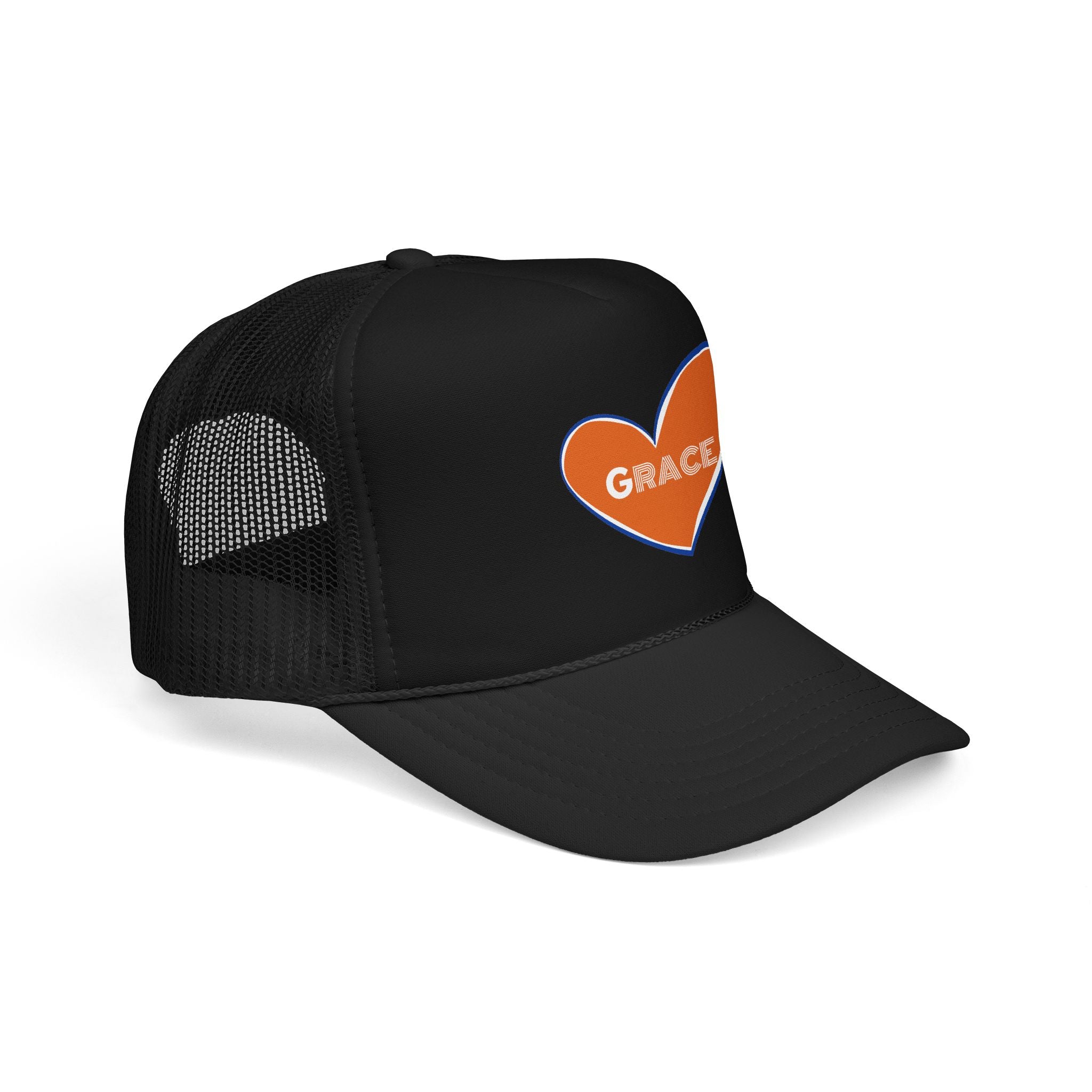 Grace Heart Trucker Hat — Orange Heart Foam Mesh Cap