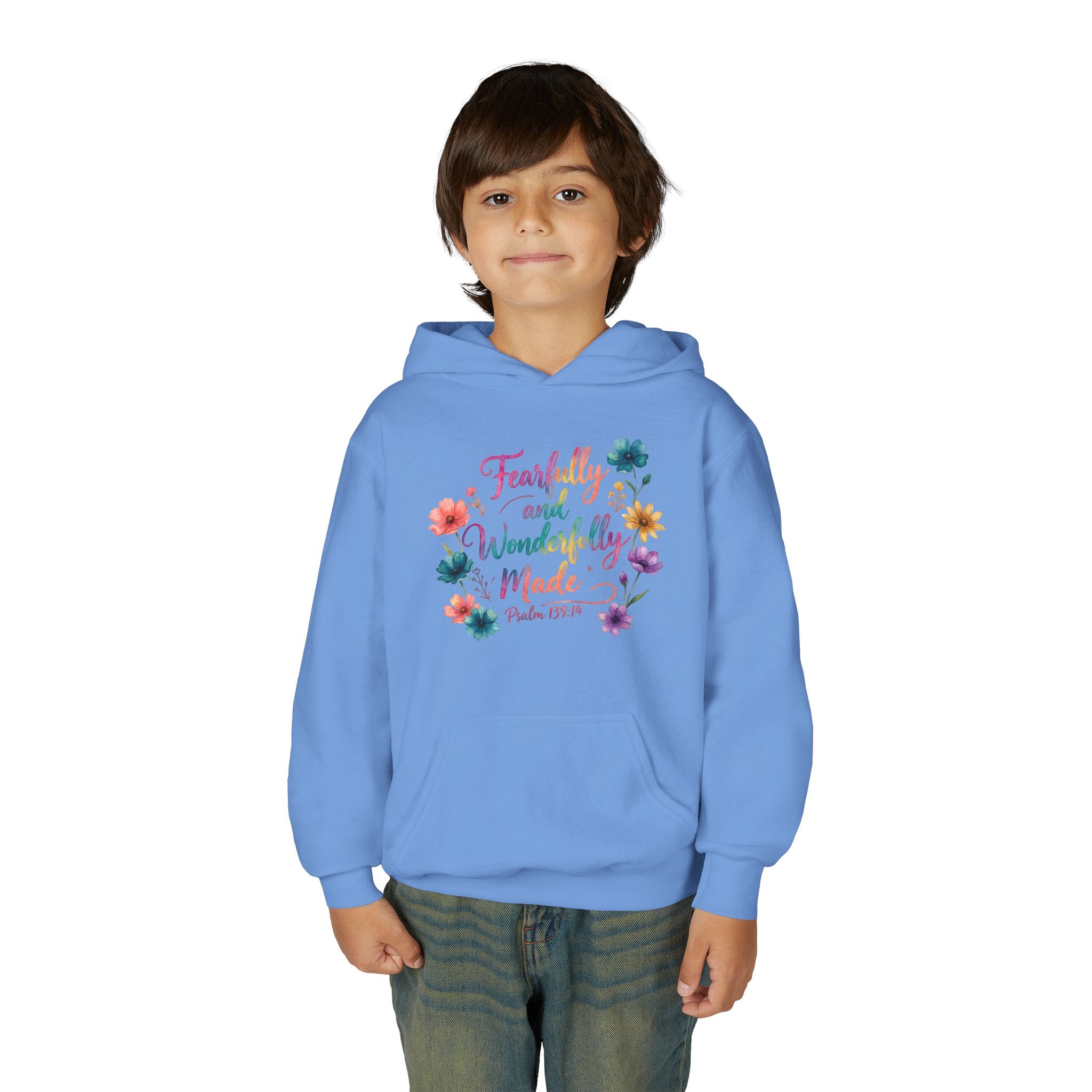 Youth Hoodie — "Fearfully and Wonderfully Made" Floral Psalm 139:14