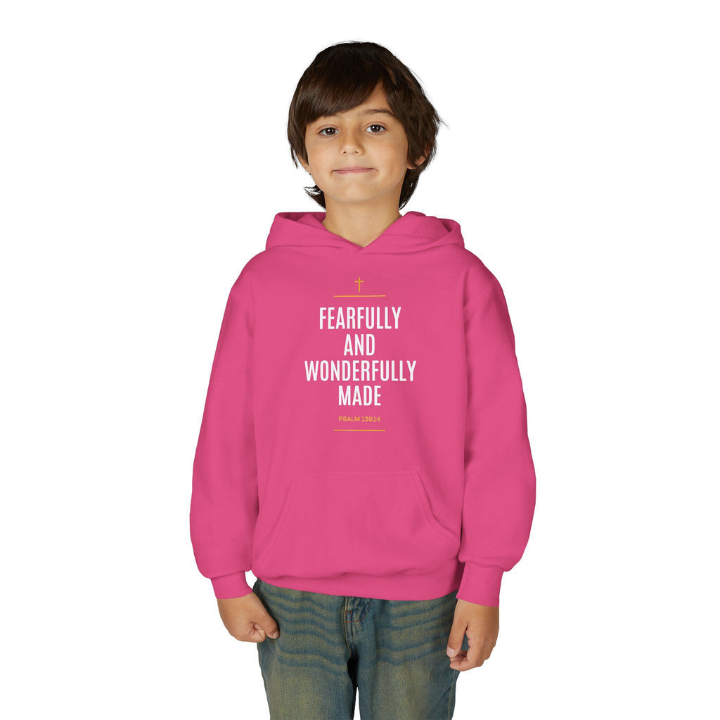 Youth Hoodie – "Fearfully and Wonderfully Made" Christian Scripture Pullover