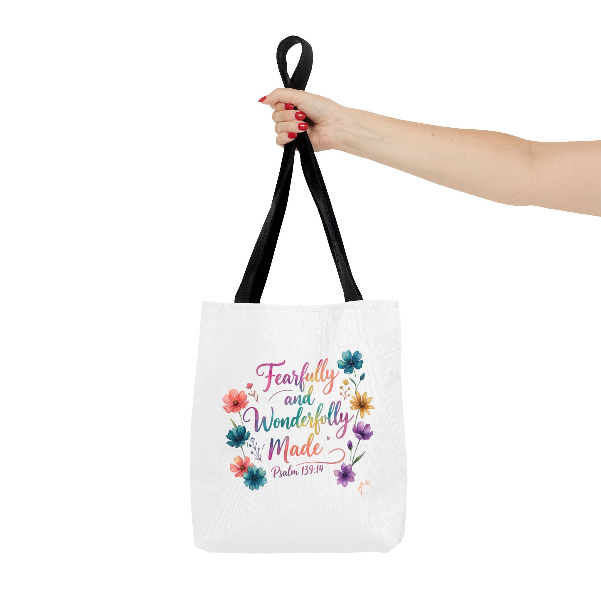 Floral Faith Tote Bag — "Fearfully and Wonderfully Made" / "My Soul Knows It Very Well" Inspirational Canvas Tote