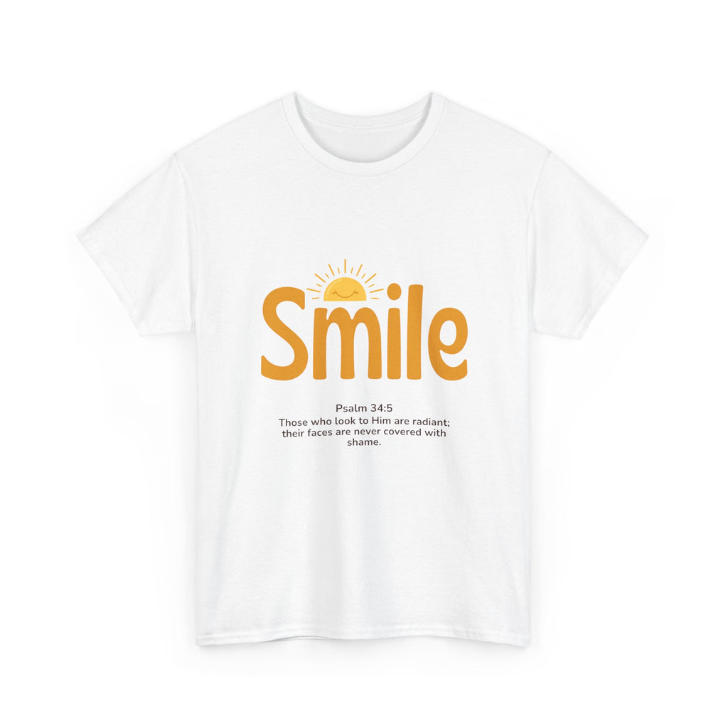 Smile T-Shirt — Sunshine Typography with Psalm 34:5 Inspirational Tee