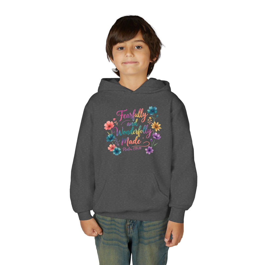 Youth Hoodie — "Fearfully and Wonderfully Made" Floral Psalm 139:14