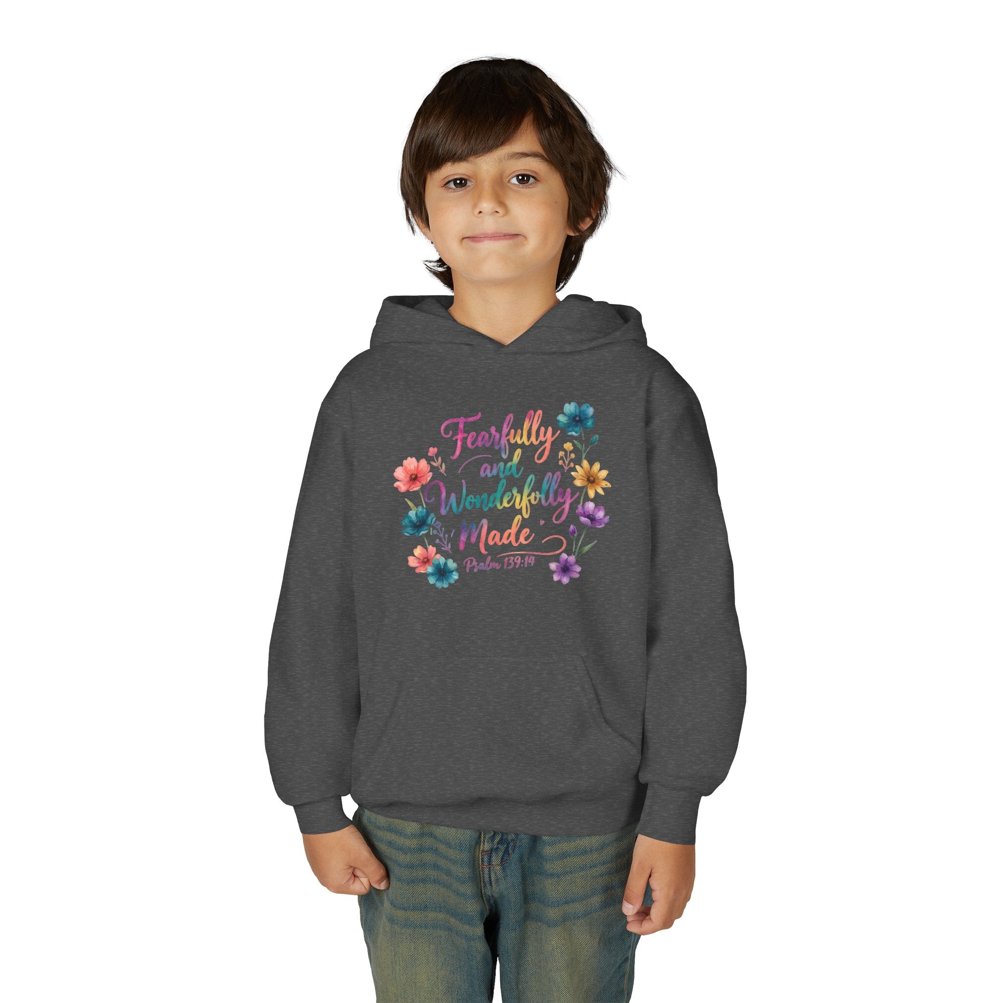 Youth Hoodie — "Fearfully and Wonderfully Made" Floral Psalm 139:14