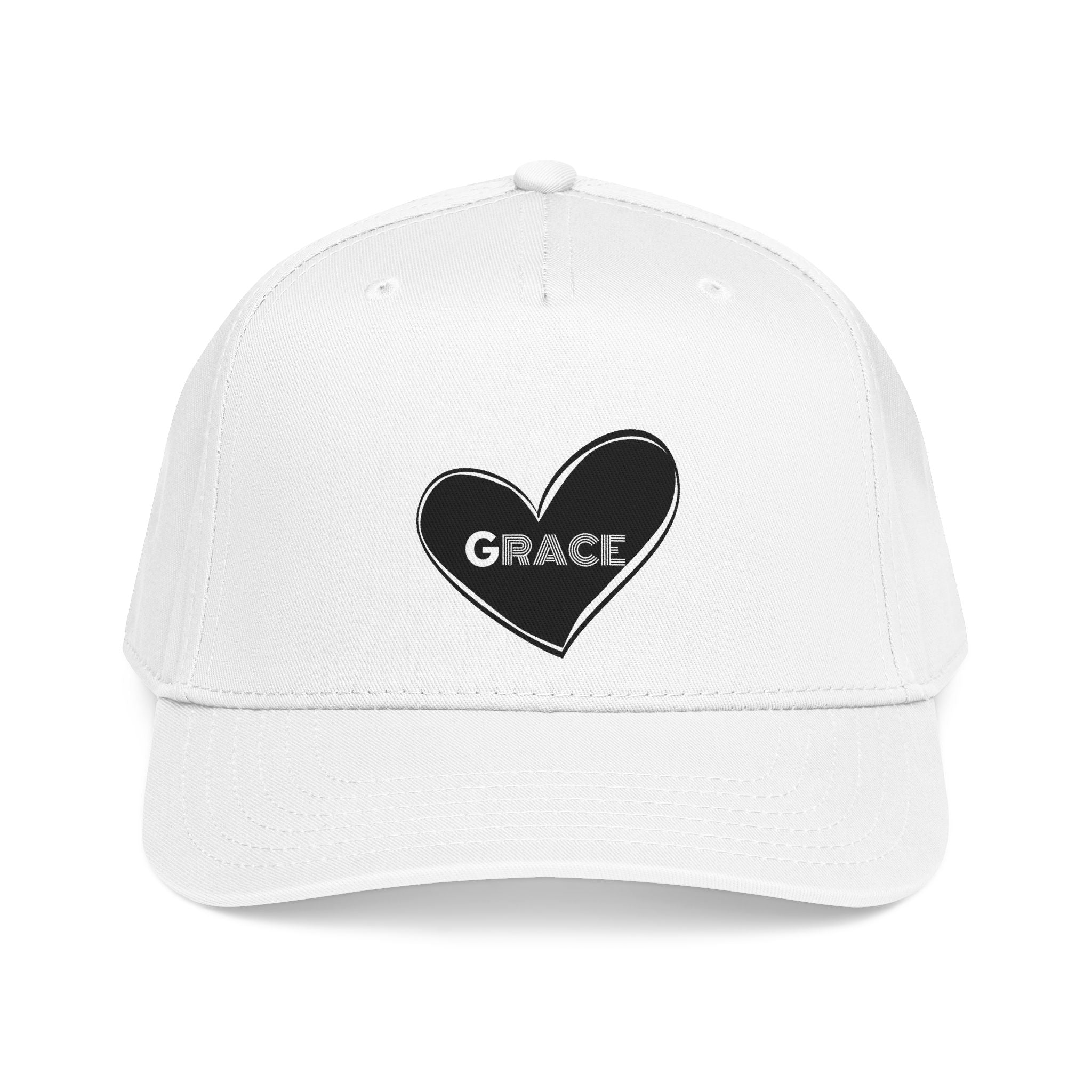 Grace Heart Baseball Cap — Embroidered Black Heart with "Grace"
