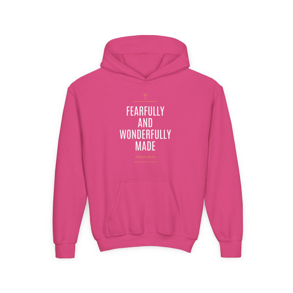 Youth Hoodie – "Fearfully and Wonderfully Made" Christian Scripture Pullover