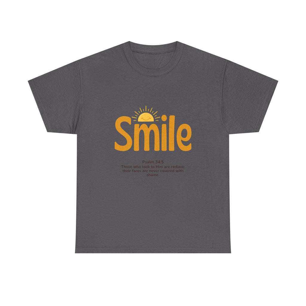 Smile T-Shirt — Sunshine Typography with Psalm 34:5 Inspirational Tee