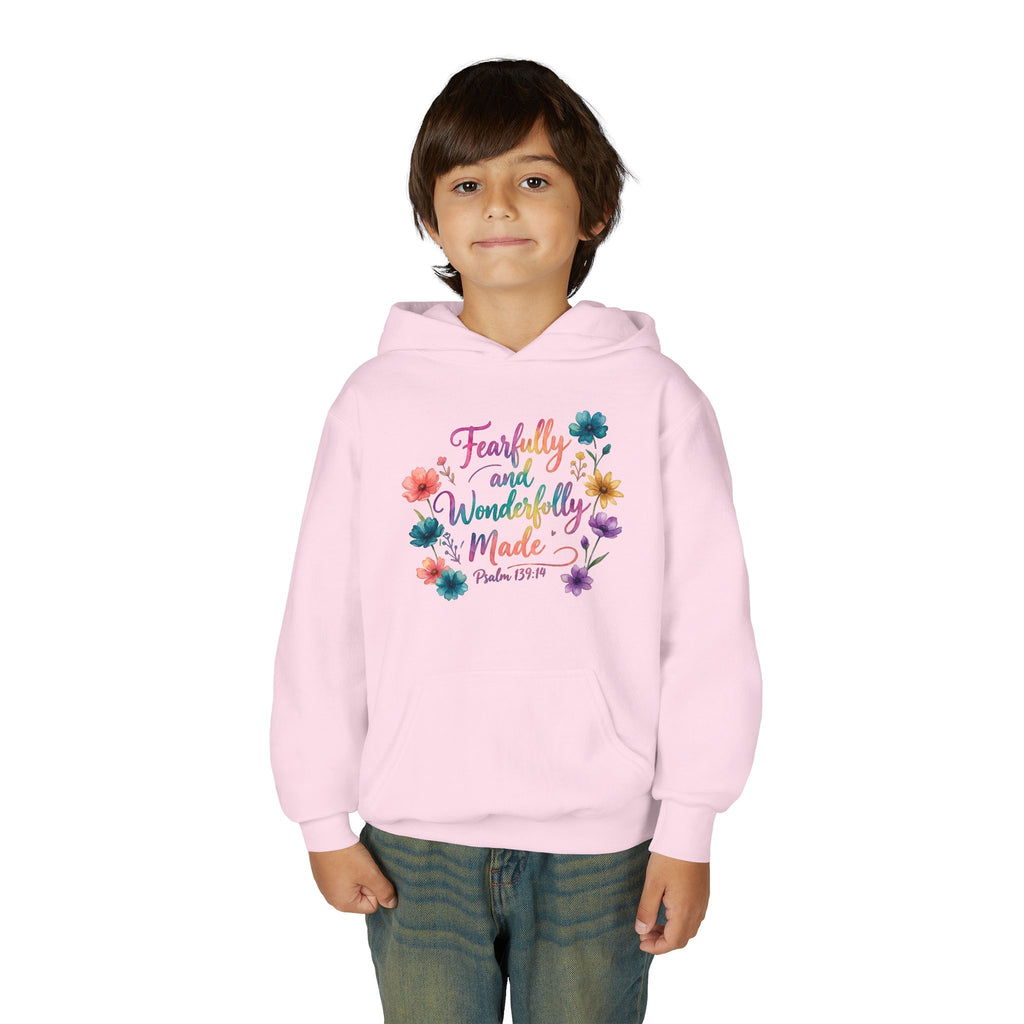 Youth Hoodie — "Fearfully and Wonderfully Made" Floral Psalm 139:14