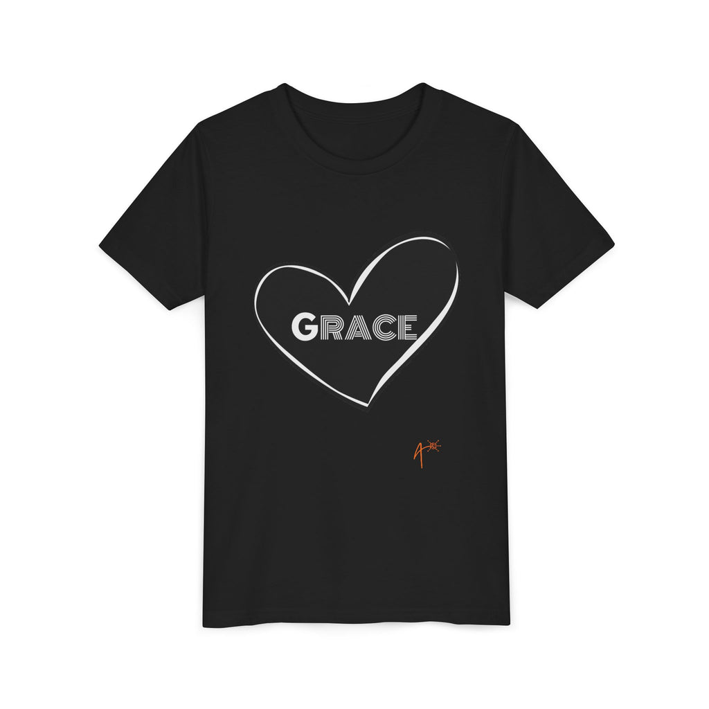 Youth Tee — Black Heart "Grace" Graphic Kids Shirt