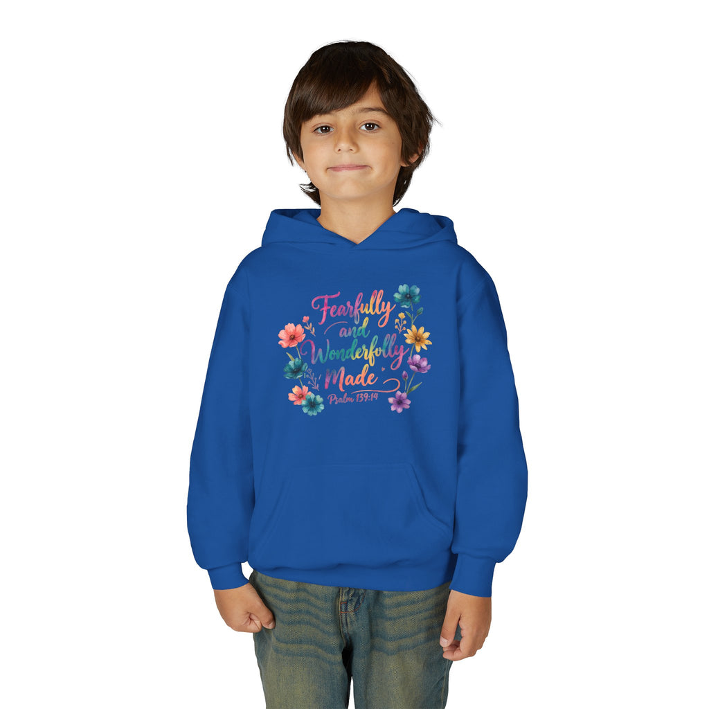 Youth Hoodie — "Fearfully and Wonderfully Made" Floral Psalm 139:14