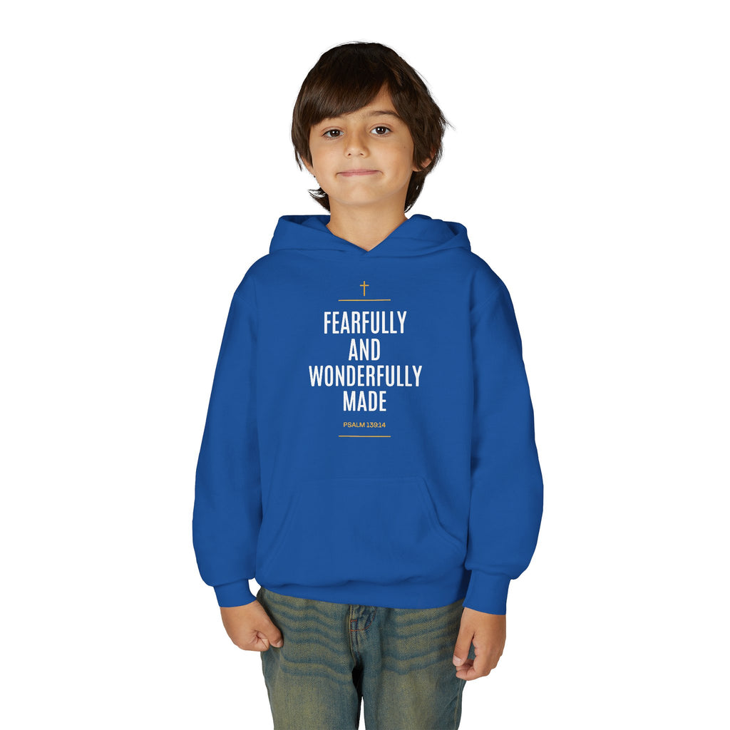Youth Hoodie – "Fearfully and Wonderfully Made" Christian Scripture Pullover