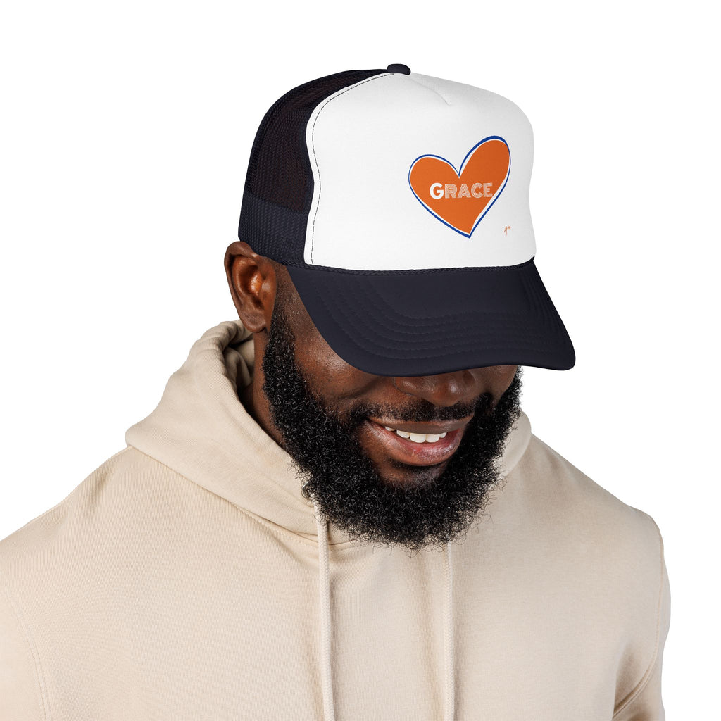Grace Heart Trucker Hat — Orange Heart Foam Mesh Cap