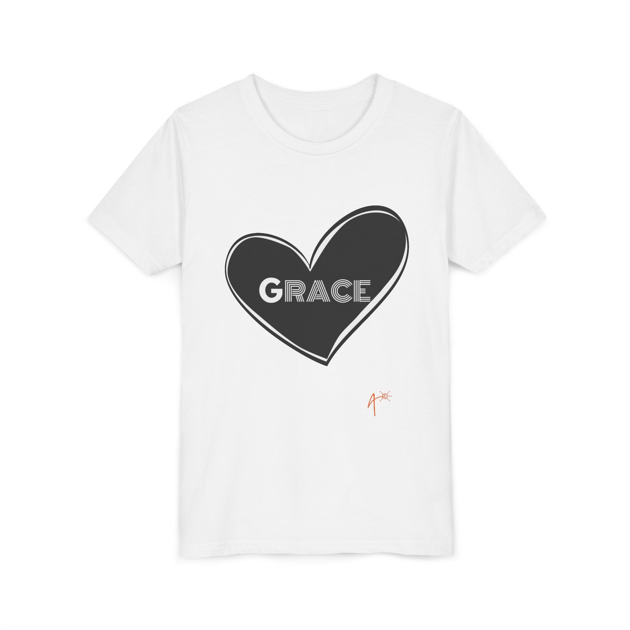 Youth Tee — Black Heart "Grace" Graphic Kids Shirt