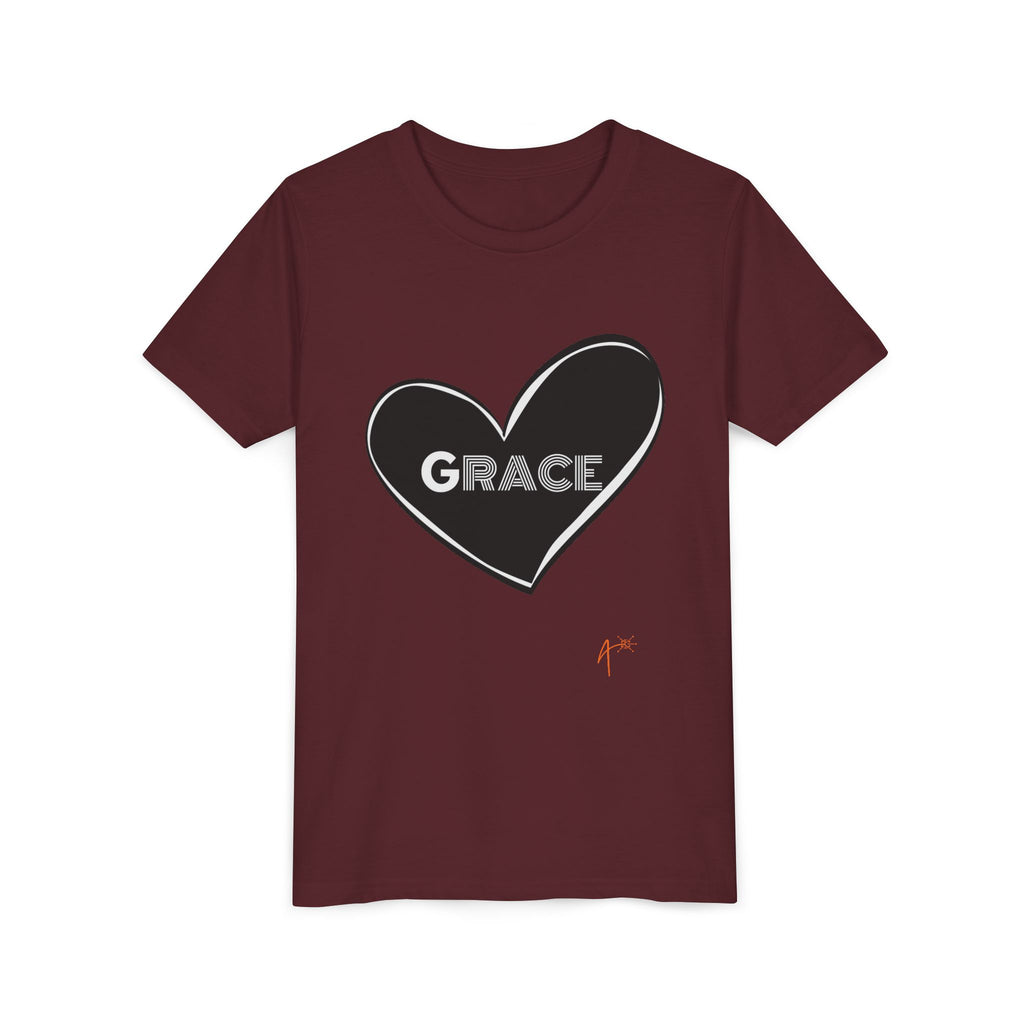 Youth Tee — Black Heart "Grace" Graphic Kids Shirt