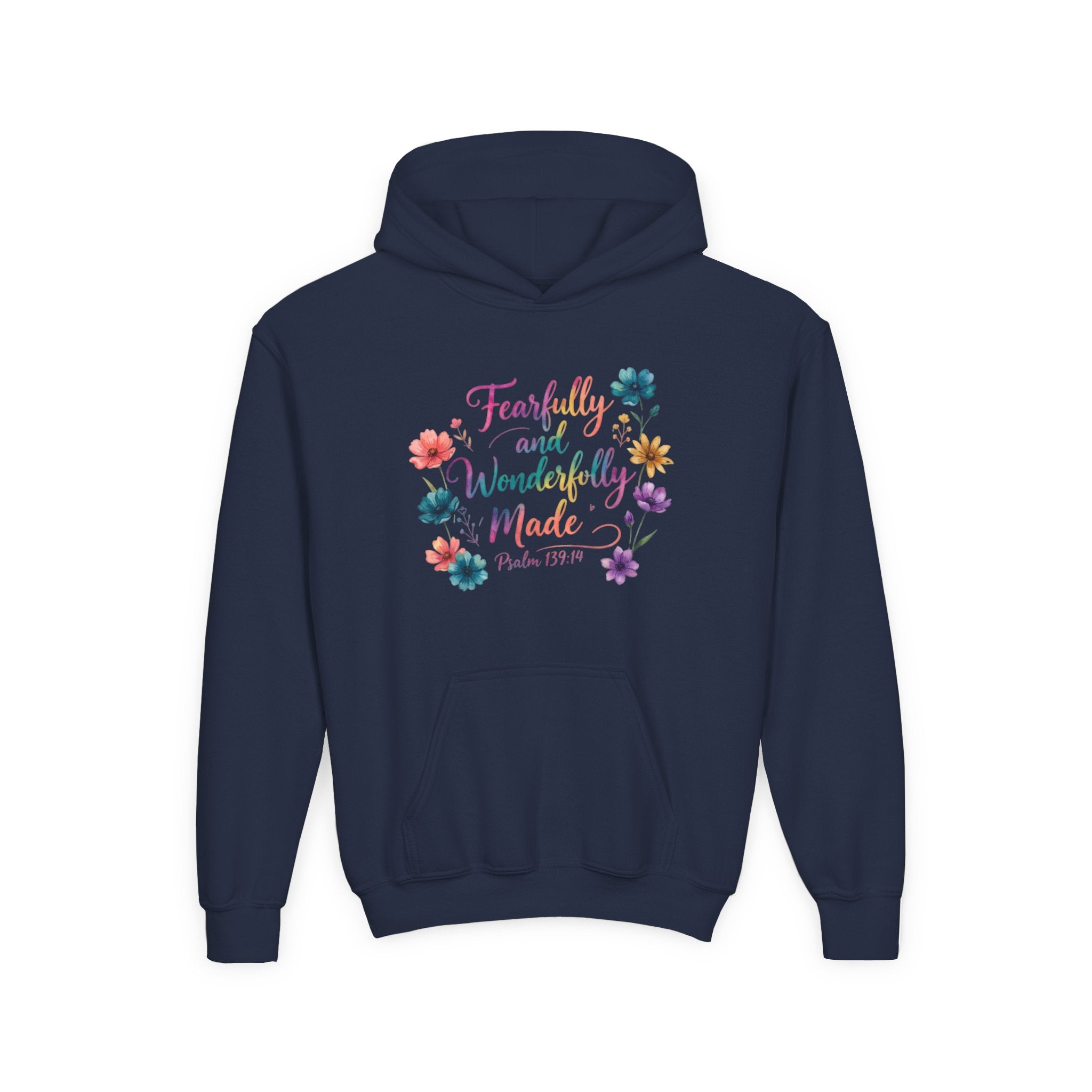 Youth Hoodie — "Fearfully and Wonderfully Made" Floral Psalm 139:14