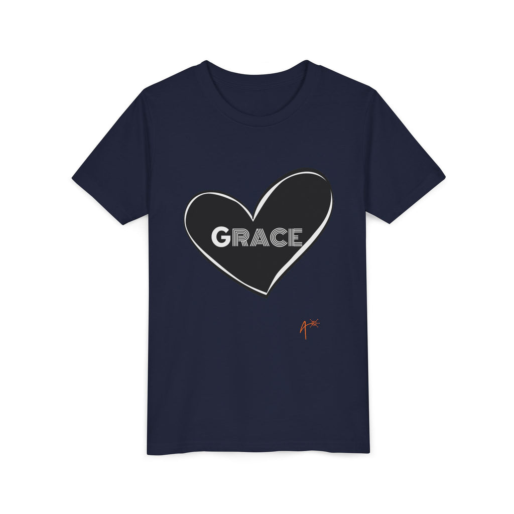 Youth Tee — Black Heart "Grace" Graphic Kids Shirt