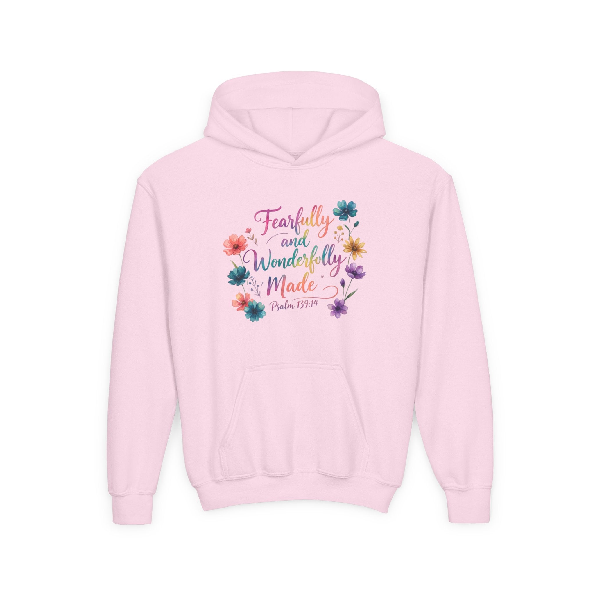 Youth Hoodie — "Fearfully and Wonderfully Made" Floral Psalm 139:14